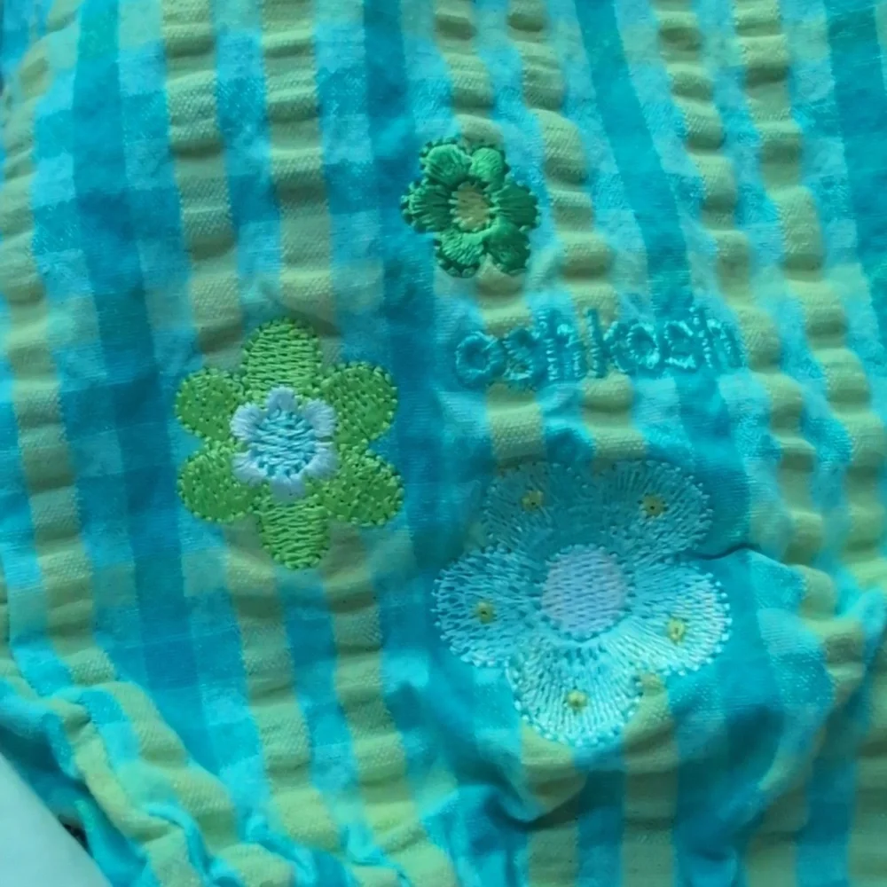 Oshkosh B'Gosh Y2K Vintage Infant Girls Blue‎ Green Seersucker Romper